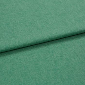 Green woven fabric folded over itself, forming a horizontal overlap; close-up studio view with even lighting and a subtle heathered texture.