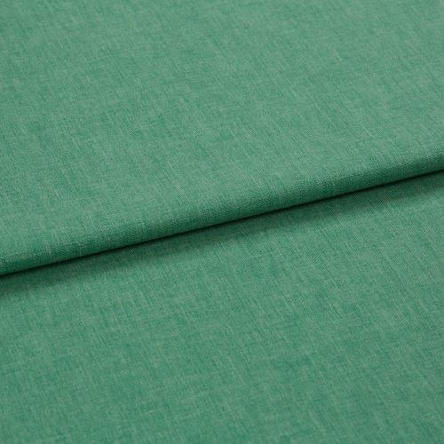 Green woven fabric folded over itself, forming a horizontal overlap; close-up studio view with even lighting and a subtle heathered texture.