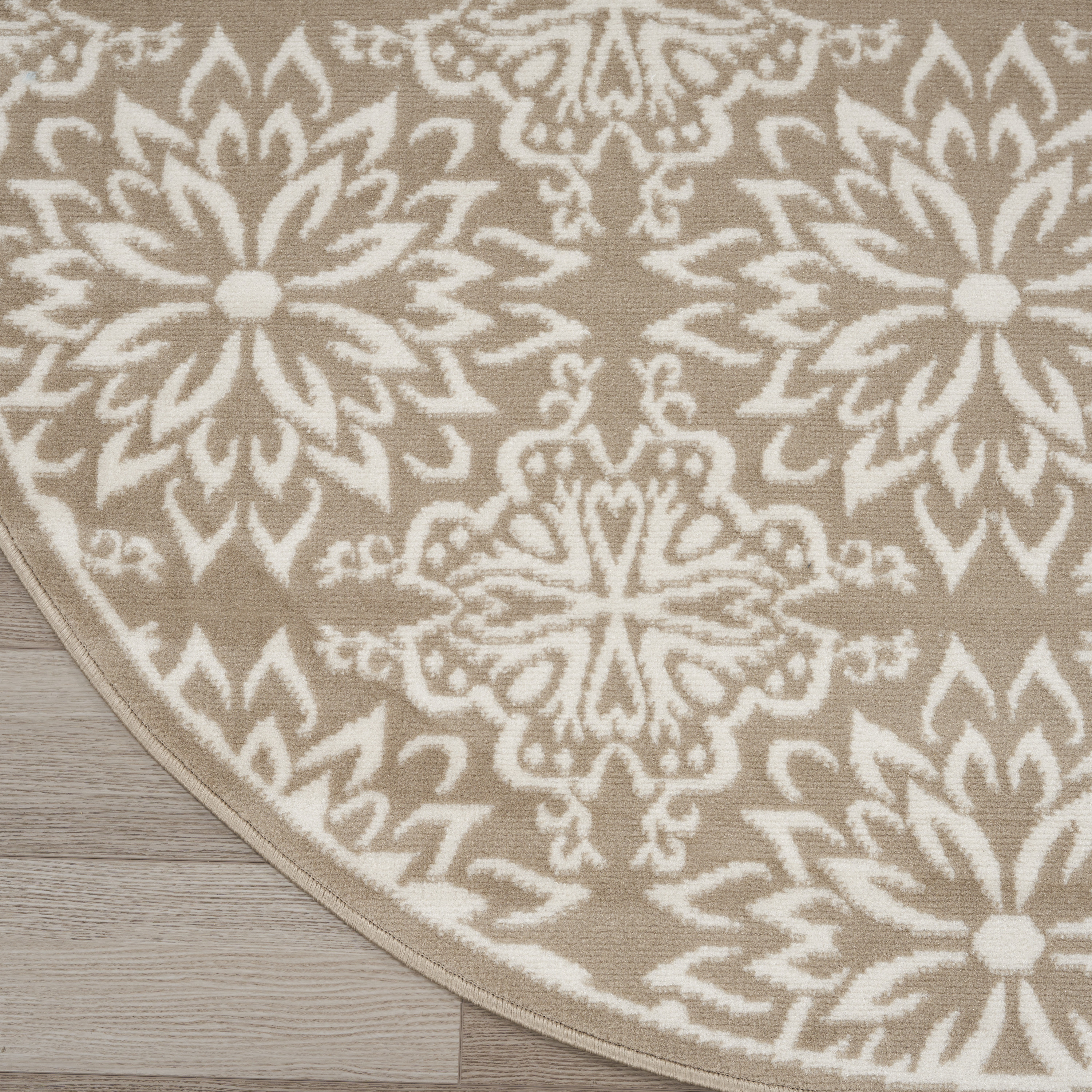 Nourison Jubilant 5'3" x Round Taupe Farmhouse Indoor Rug