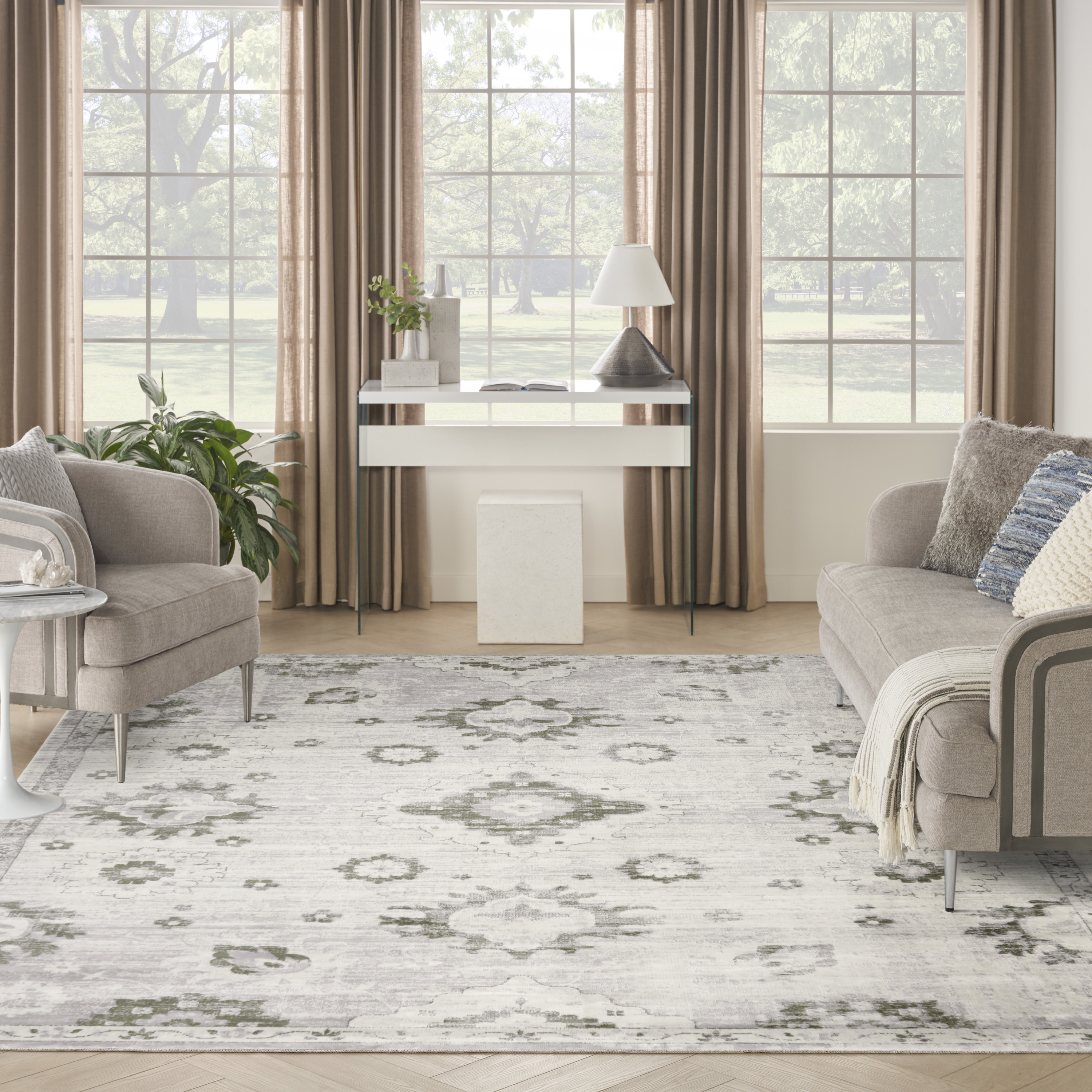Nourison Astra Machine Washable 9' x 12' Ivory Vintage Indoor Rug