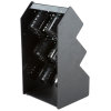 Six-compartment vertical countertop flatware organizer with removable black perforated cylinders