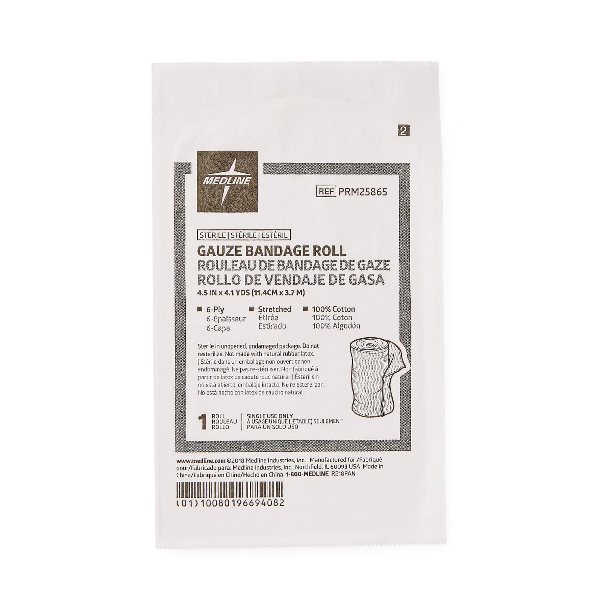 Caring® Sterile Fluff Bandage Roll, 4-1/2 Inch x 4-1/10 Yard, 6-Ply