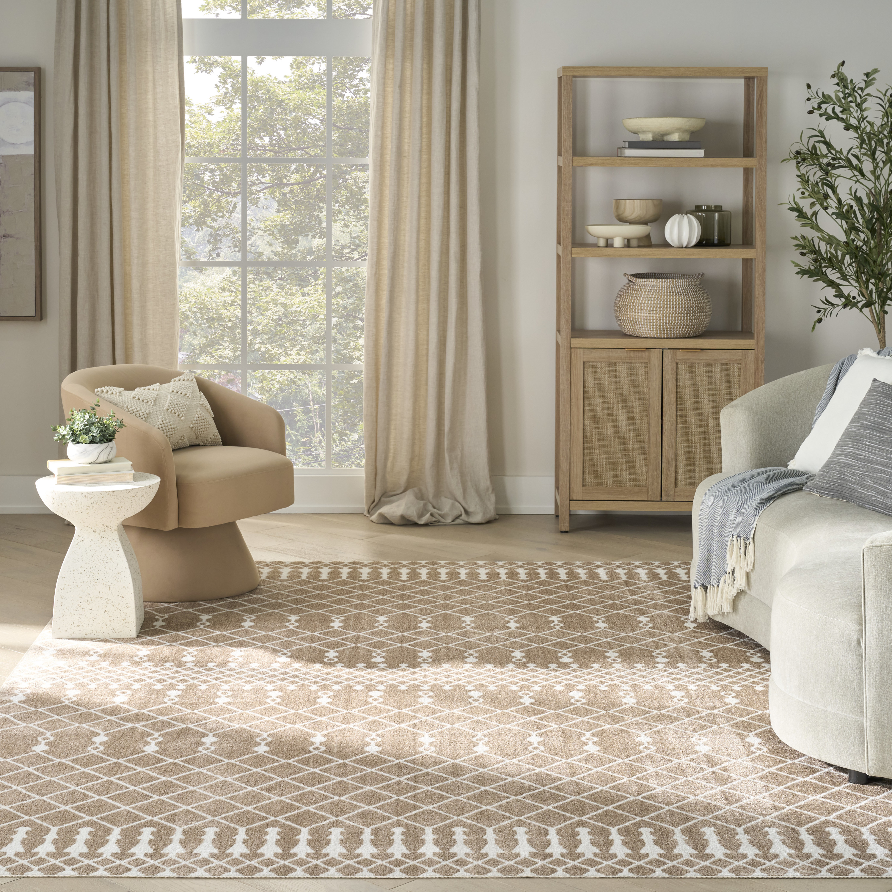 Nourison Astra Machine Washable 6'7" x 9' Taupe Bohemian Indoor Rug