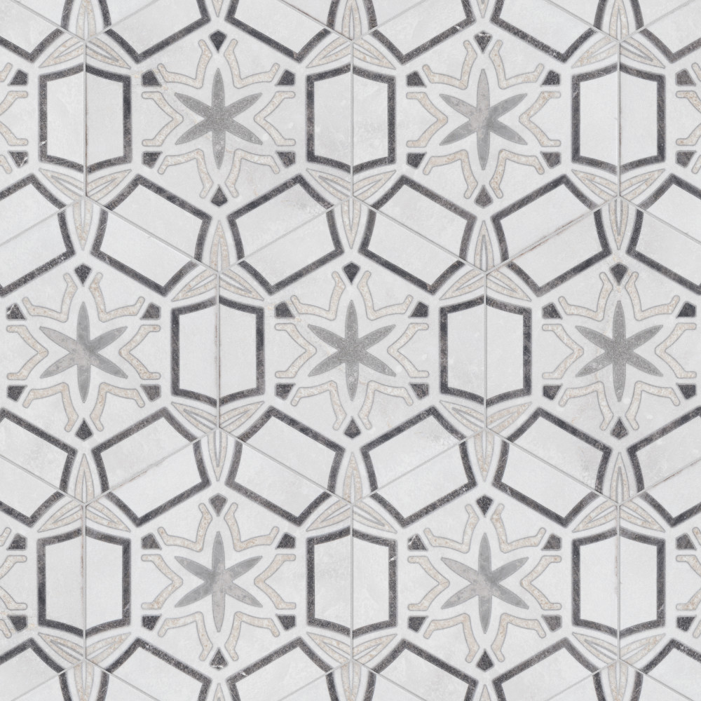 Mazzo Hex Deco Starburst 8.5x9.75 Hexagon Porcelain Floor and Wall Digital Pattern