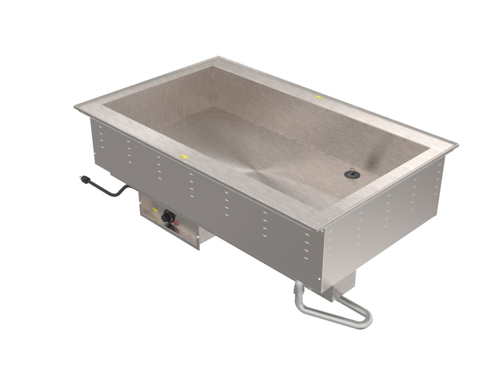 Four-pan 208-volt bain-marie drop-in hot well with thermostatic controls