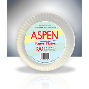 Aspen, Coated Paper Plates, 9" dia, White