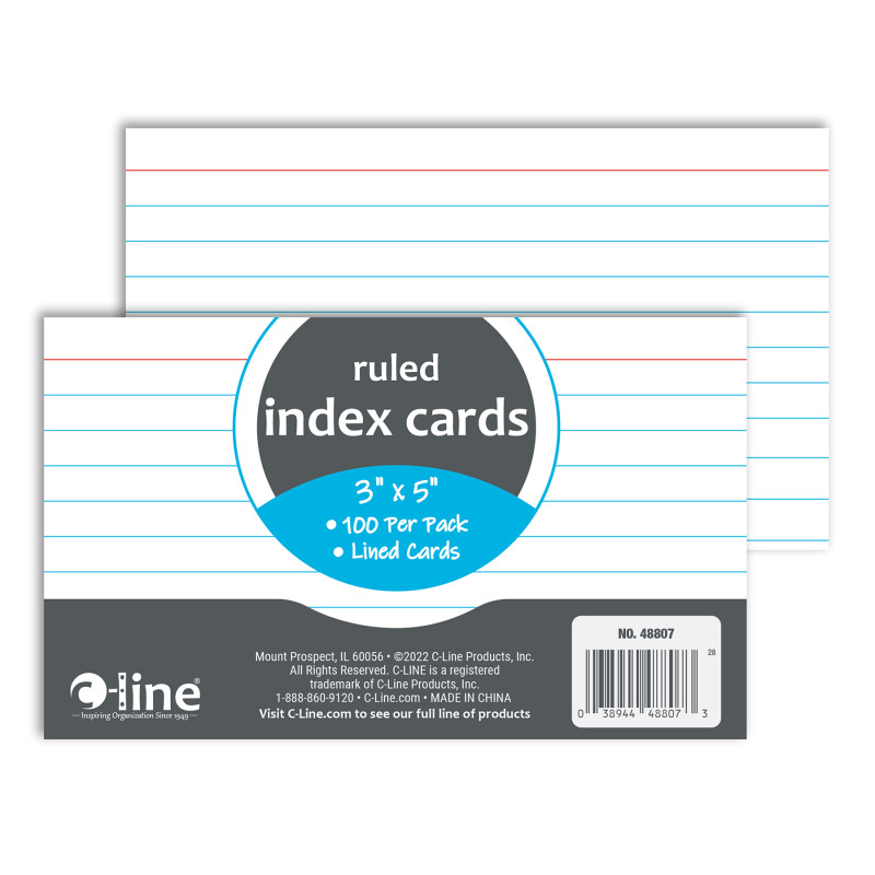 Index Cards, 3" x 5", White, Pack of 100