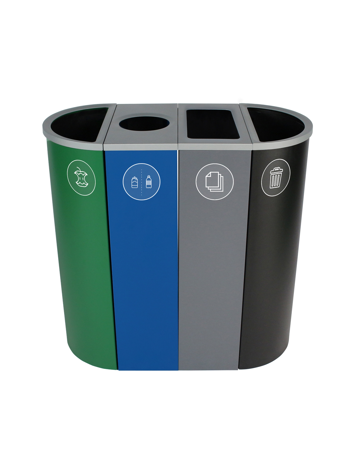 SPECTRUM – Quad – Kit – Organics-Cans & Bottles-Paper-Waste – Full-Circle-Slot-Full – Green