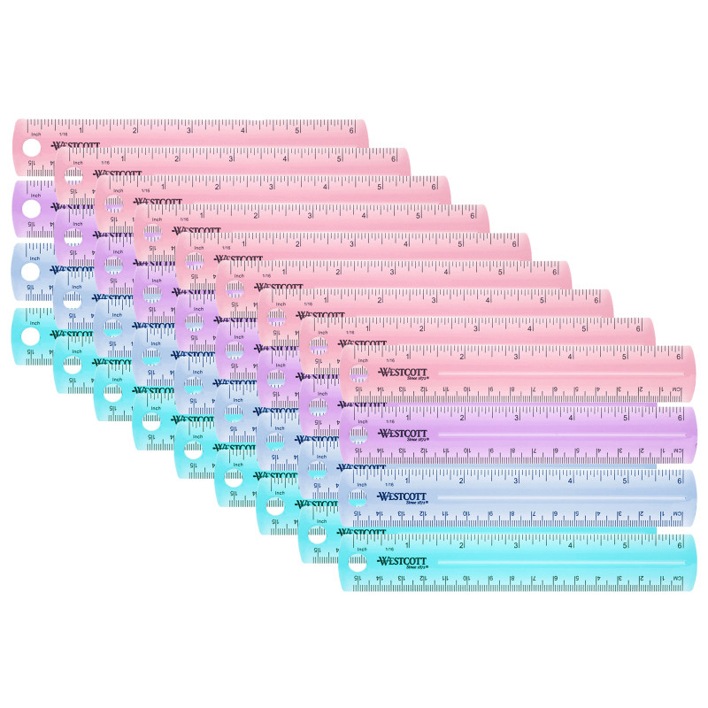 6" Plastic Ruler, Assorted Colors, Pack of 36