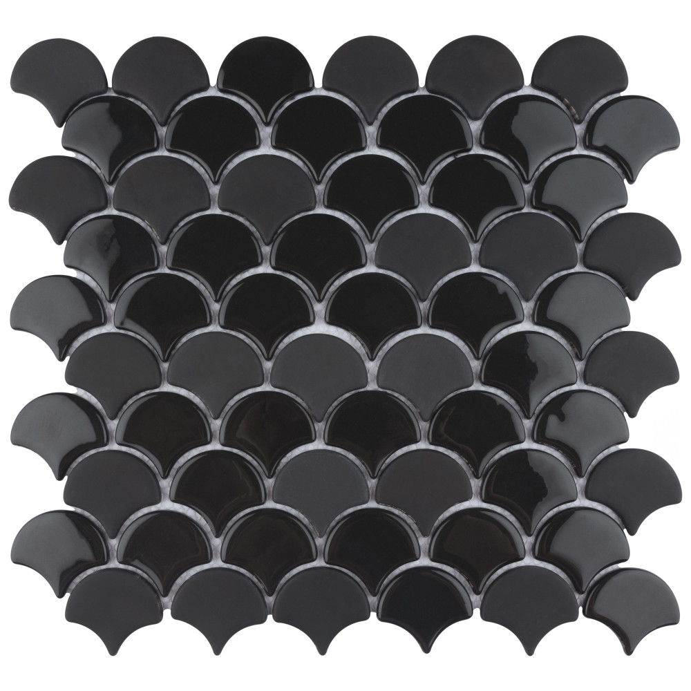 Expressions Scallop Black 11.25x12 Fish Scale Glass Floor and Wall Face