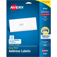 Easy Peel&reg; Address Labels, Sure Feed&trade; Technology, Permanent Adhesive, 1" x 2-5/8", 750 Labels