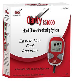 Blood Glucose Meter Clarity Diagnostic BG1000 5 Second Results Stores up to 300 Results No Coding Required