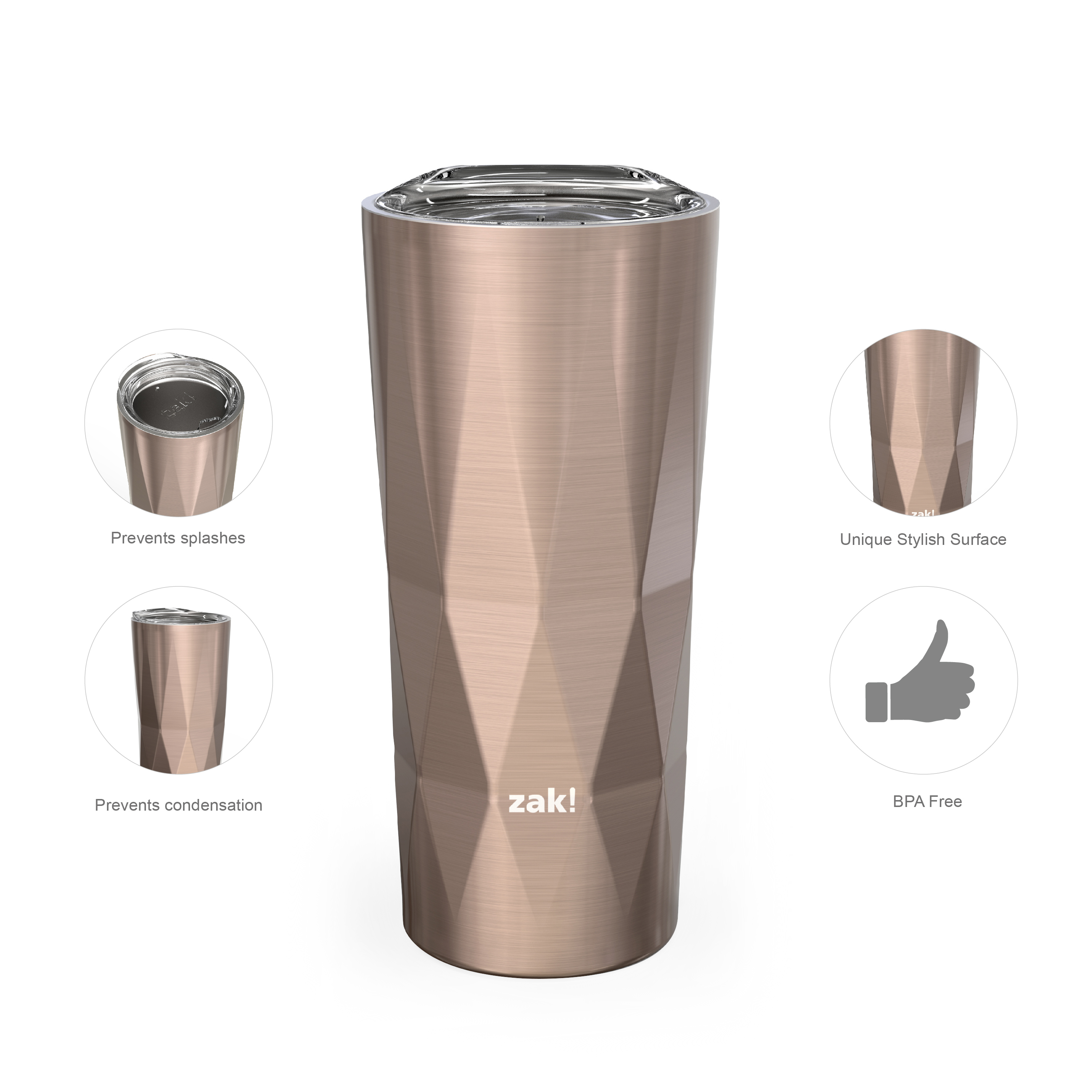 Fractal 16 ounce Vacuum Insulated Stainless Steel Tumbler, Rose Gold