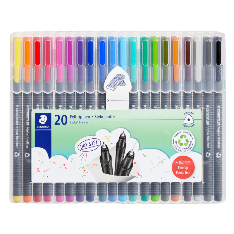 Triplus® Fineliner Pens, Superfine 0.3 mm, Assorted Colors, Set of 20