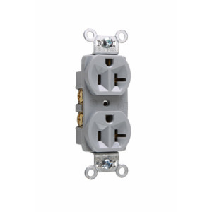 Straight Blade Duplex Receptacle, Commercial Specification Grade, Nylon, 20A, 125V, Gray