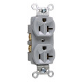 Straight Blade Duplex Receptacle, Commercial Specification Grade, Nylon, 20A, 125V, Gray