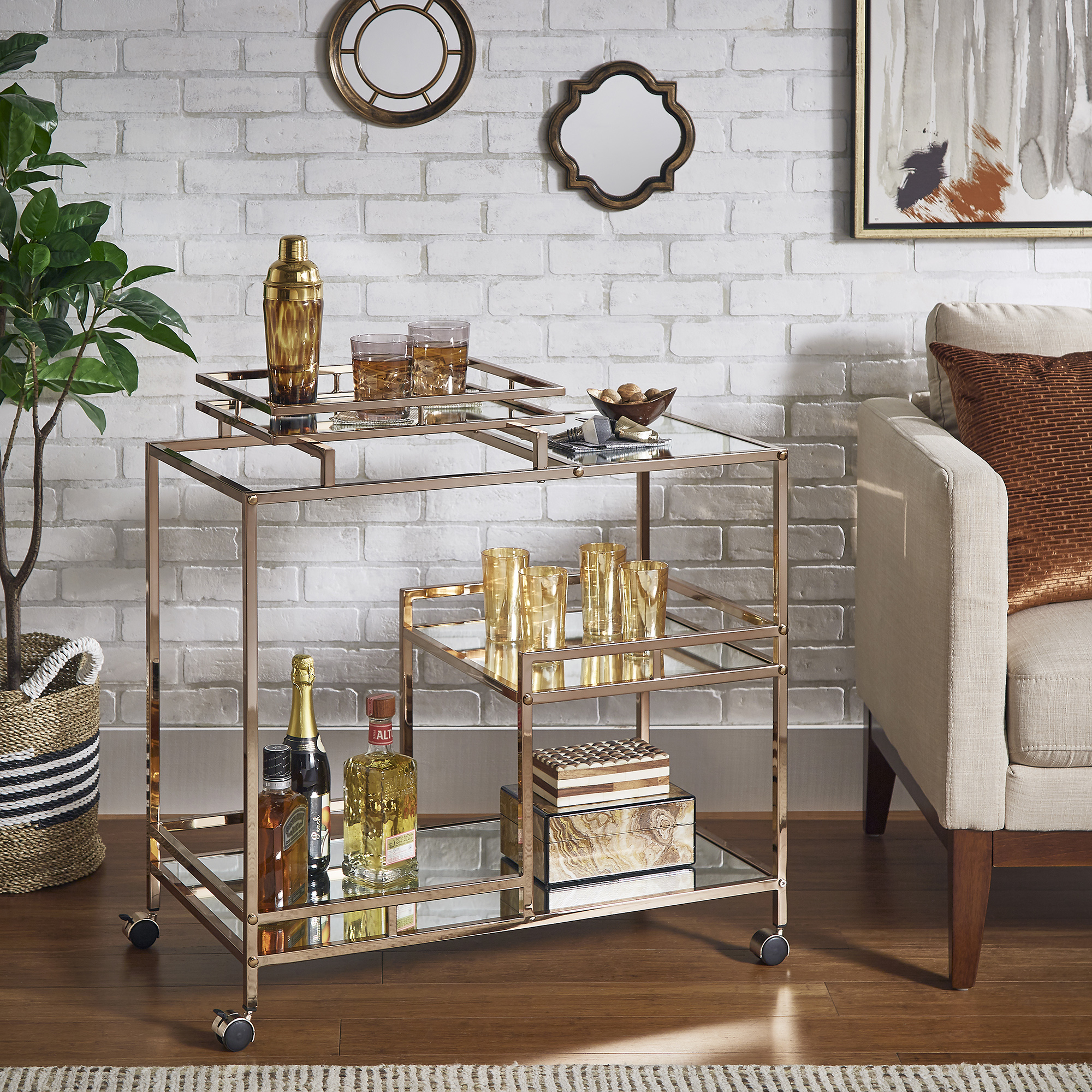 Champagne Gold and Mirror Bar Cart