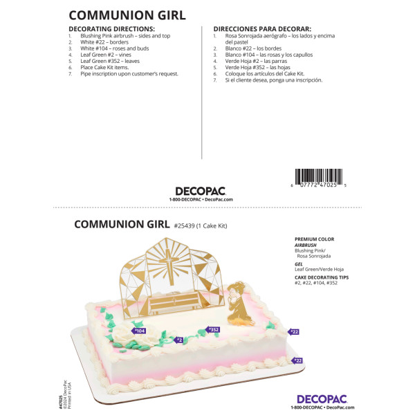 Communion Girl Cake Decorating Instruction Card