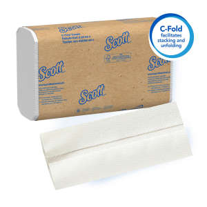 KIM01510, Kimberly Clark, Scott Essential, Folded Towel, C-Fold, 1 ply, White