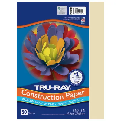 Tru-Ray Premium Heavyweight Construction Paper, Ivory, 9"x 12", 50 Sheets