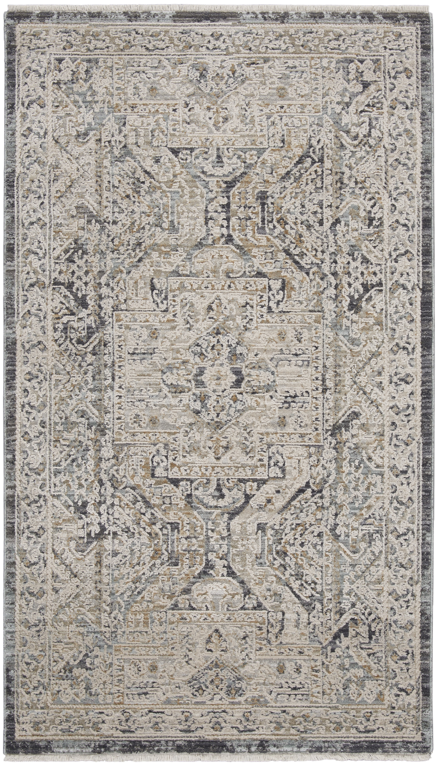 Nourison Lynx 2'6" x 4'6" Ivory Charcoal Vintage Indoor Rug