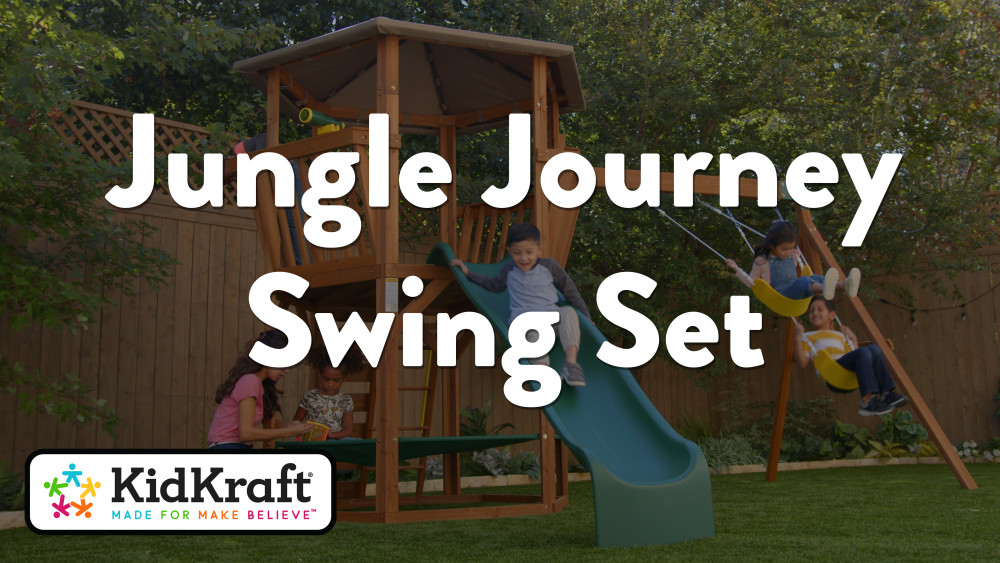 KidKraft Jungle Journey Wooden Outdoor Swing Set with Slide and