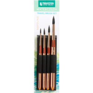 Neptune Watercolor Brush Set, Synthetic Bristles, Short Handle Watercolor Paintbrush, Gold, 4 Pieces