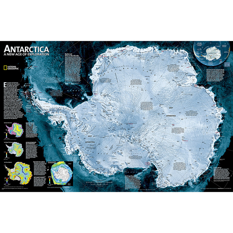 Antarctica Satellite Map, Laminated, 31.25" x 20.25"