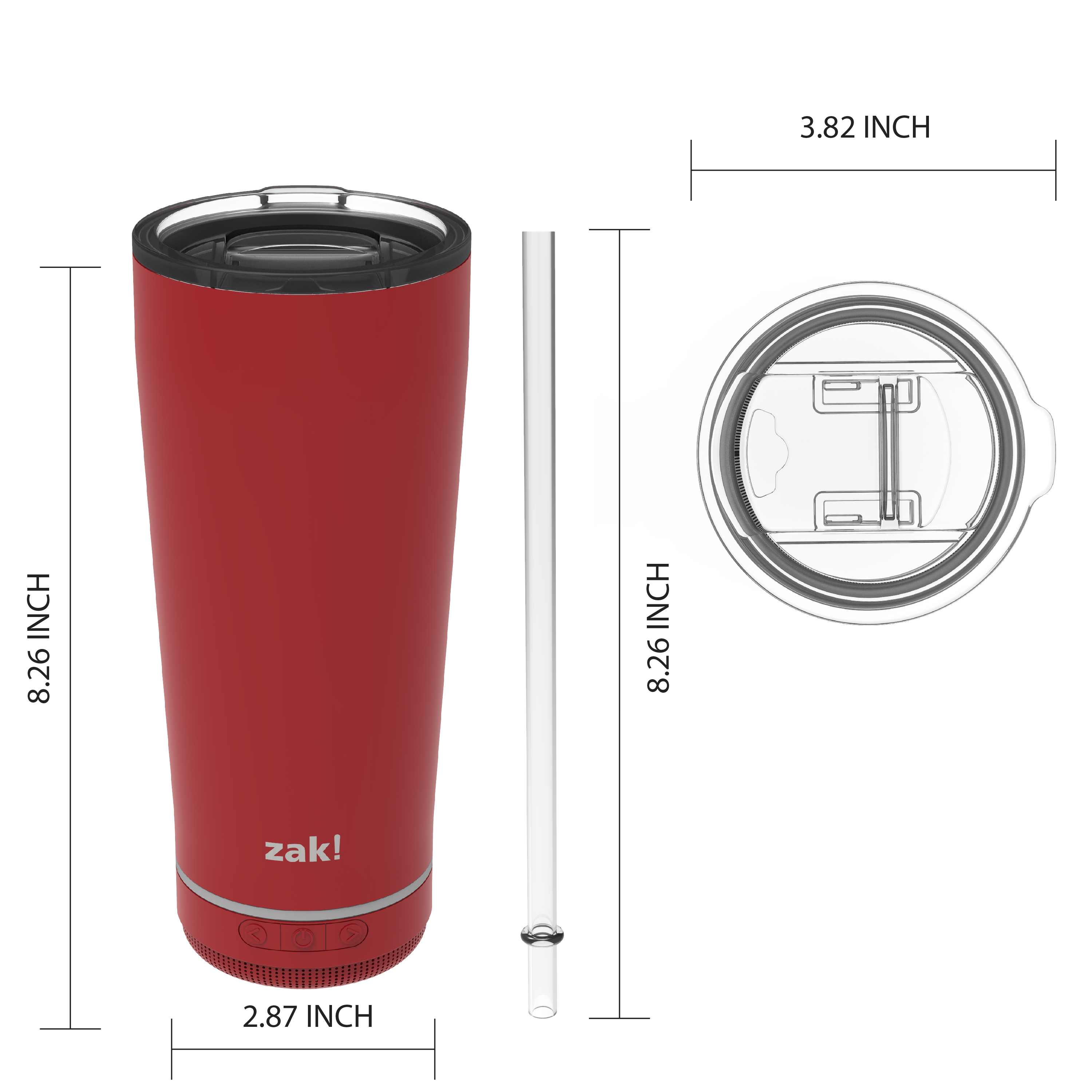 Zak Play 18 ounce Stainless Steel Tumbler with Bluetooth Speaker, Red slideshow image 2 Zak Play 18 ounce Stainless Steel Tumbler with Bluetooth Speaker, Red slideshow image 2