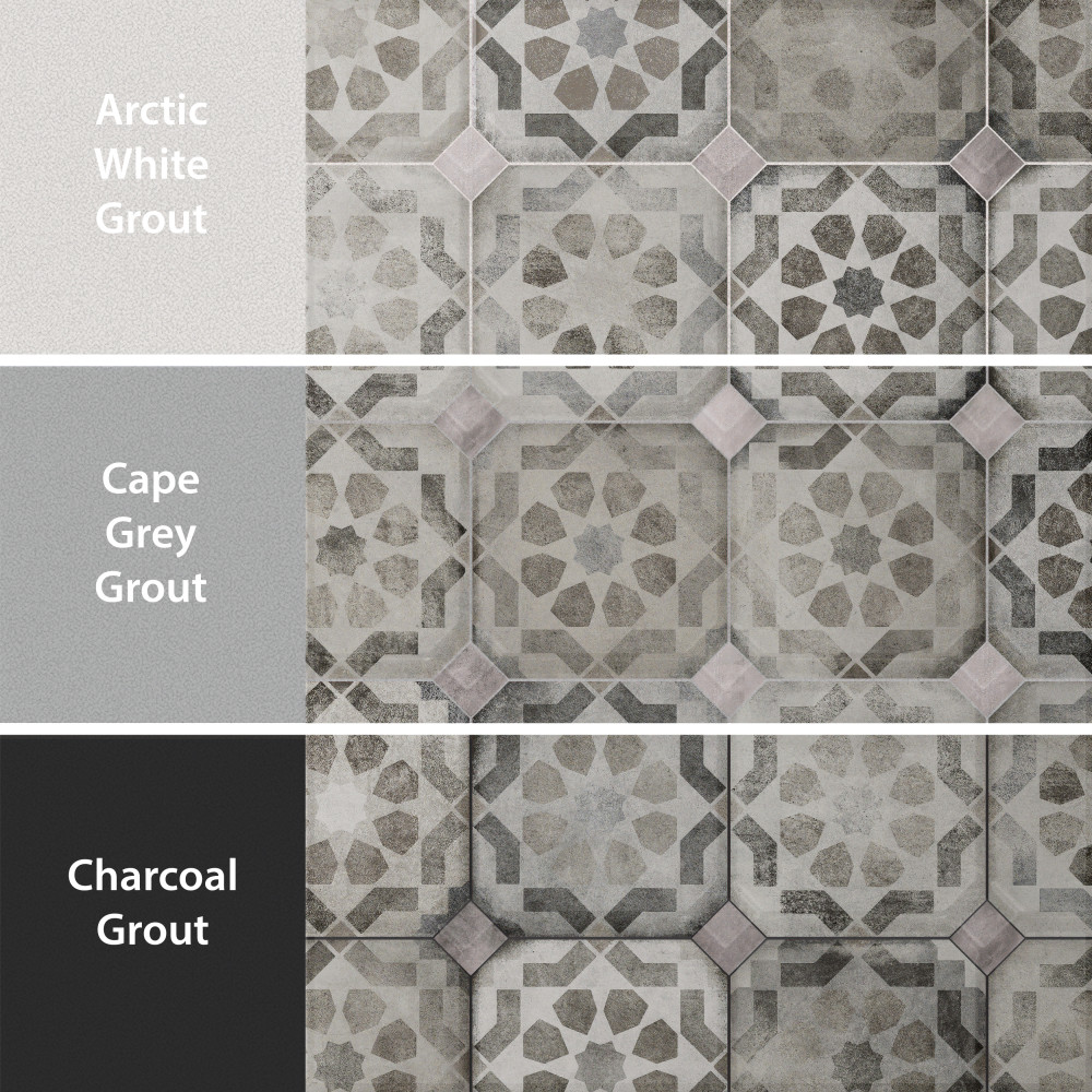 Laverton Octagon Deco Sombra with Taco Gris 7-7/8 in. x 7-7/8 in. Porcelain Floor and Wall Tile