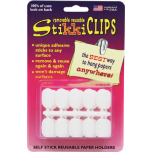 StikkiCLIPS&trade; Adhesive Clips, White, Pack of 30