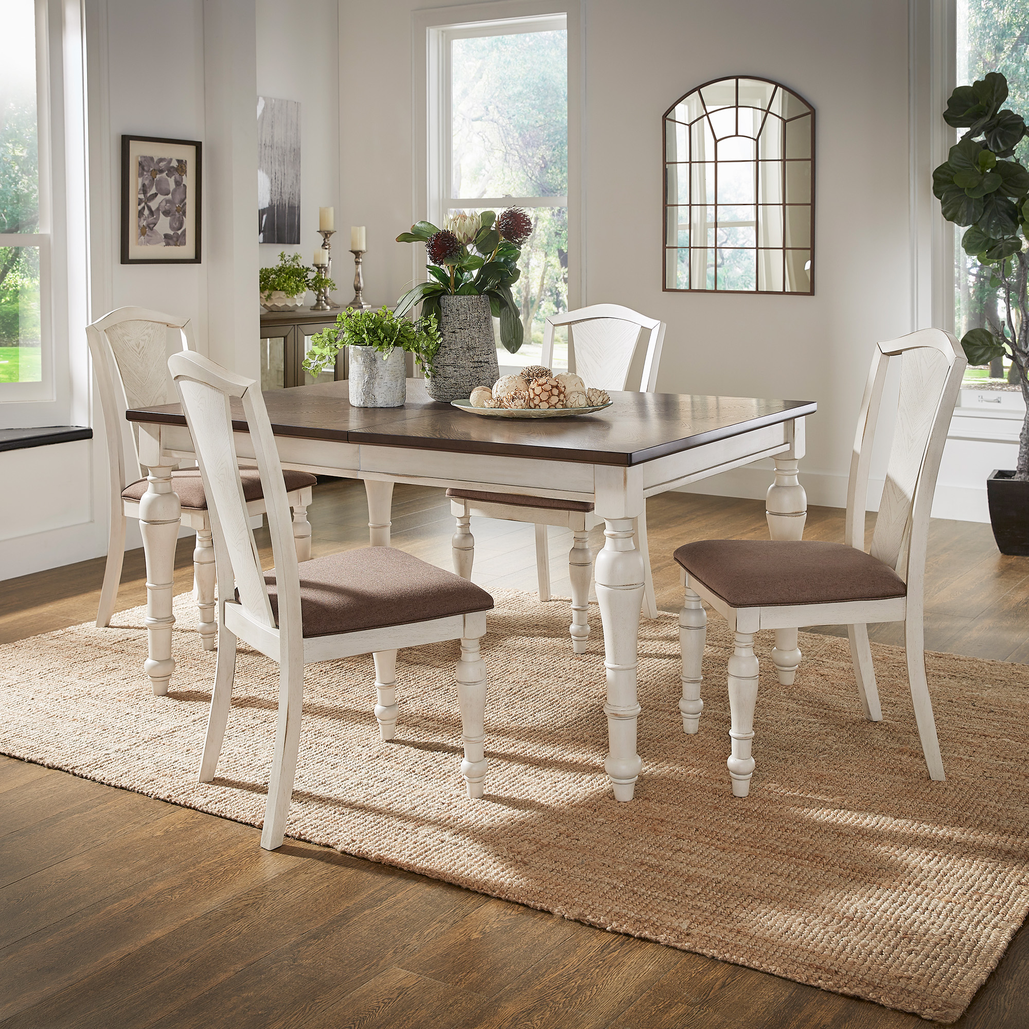 4-6-Person Extendable Solid Rubberwood Dining Table Set
