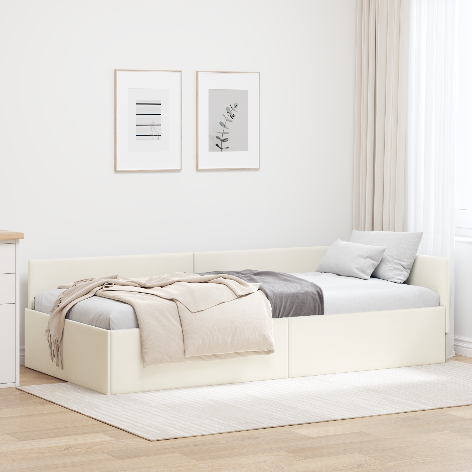 VidaXL Hoek Bed Frame Met Hoofdeinde Crème 90 Cm X 200 Cm Fluweel