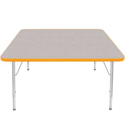 Creative Colors® Activity Table, Square, 42" x 42", Gray Nebula Top Color, Yellow Edge Color, Standard Leg Height, Platinum Silv