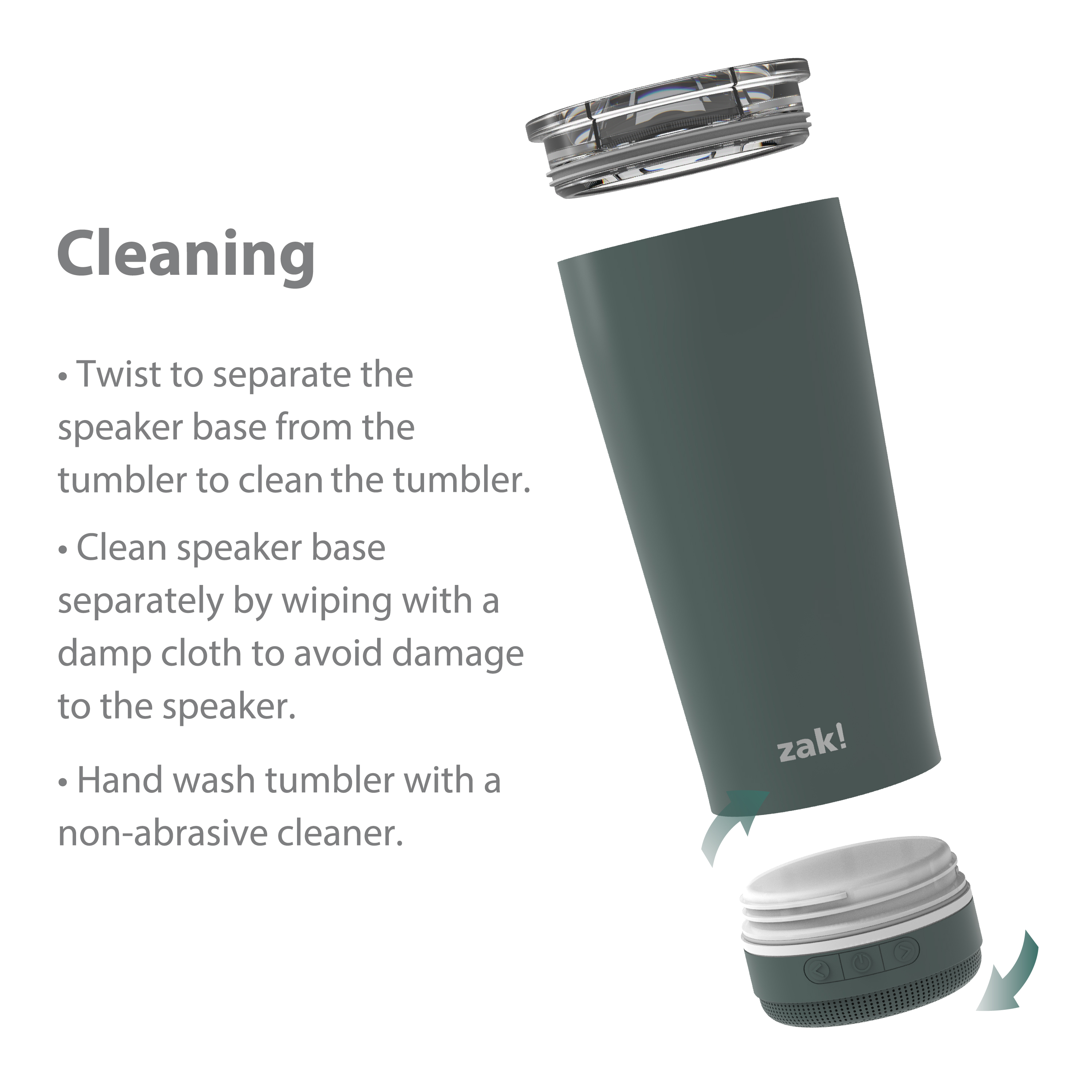 Zak Play 18 ounce Stainless Steel Tumbler with Bluetooth Speaker, Gray slideshow image 11 Zak Play 18 ounce Stainless Steel Tumbler with Bluetooth Speaker, Gray slideshow image 11