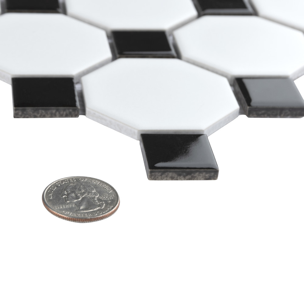Metro Octagon Matte White w/ Black Dot 11-1/2 in. x 11-1/2 in. Porcelain Mosaic Tile