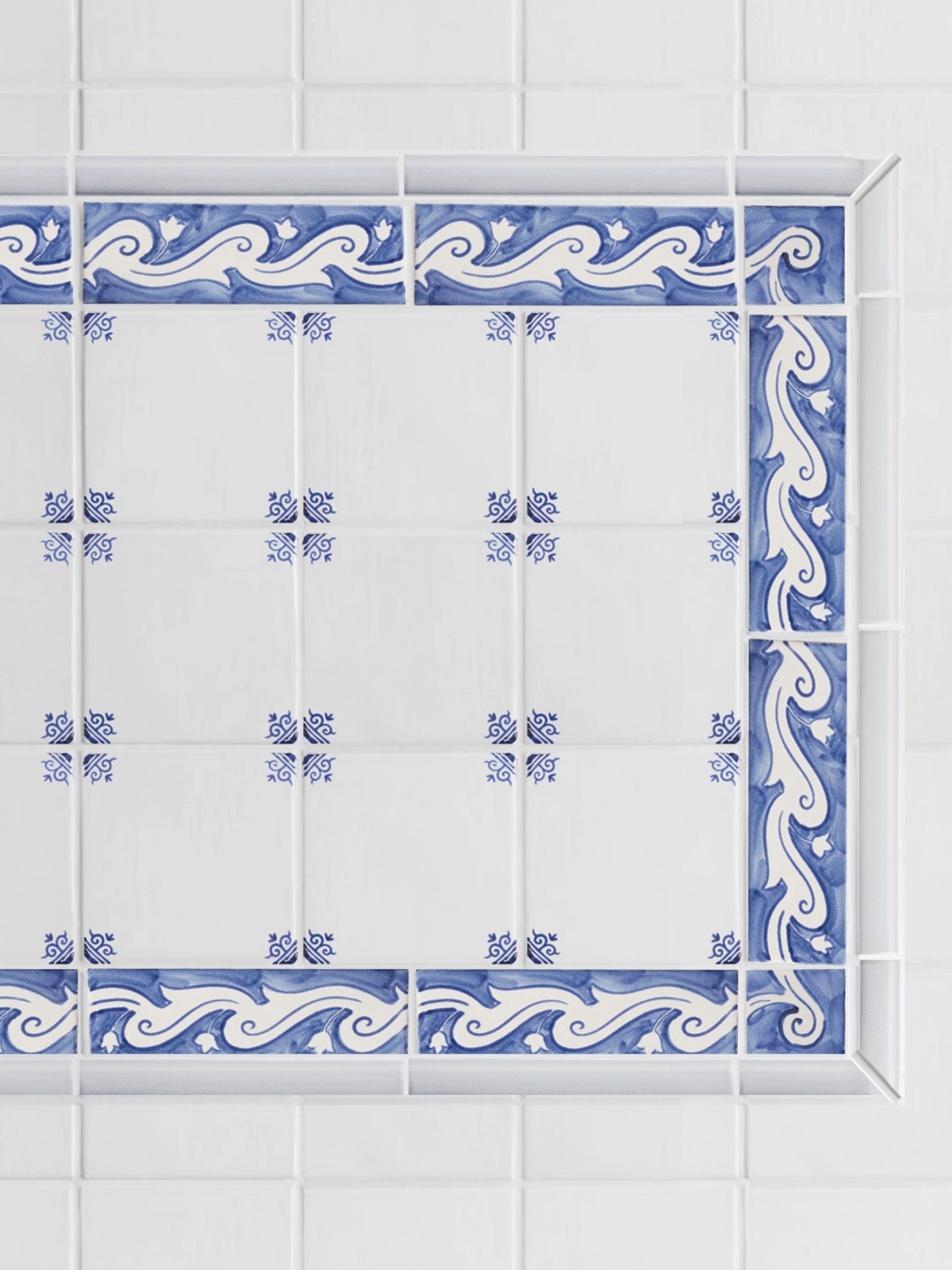 a set of blue and white tiles with hand painted designs