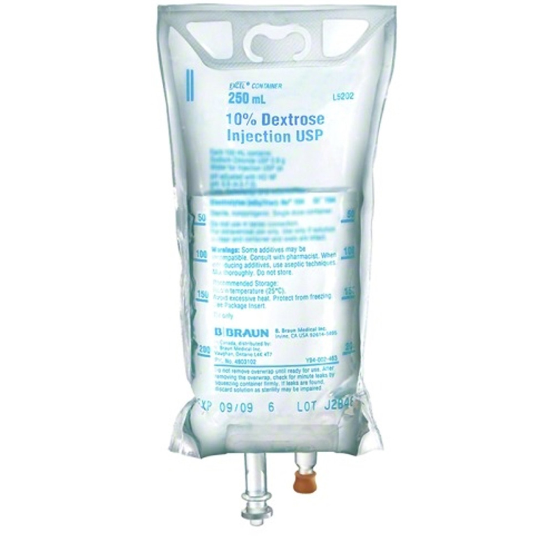 Dextrose 10% 250ml Injection Bag - 24/Case