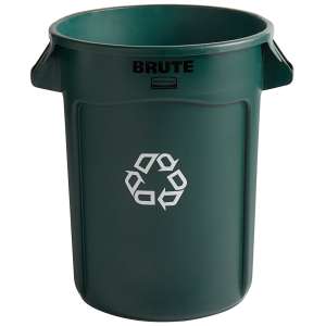 Rubbermaid Commercial, VENTED BRUTE, Recycling, 32 gal, Resin, Green, Round, Receptacle