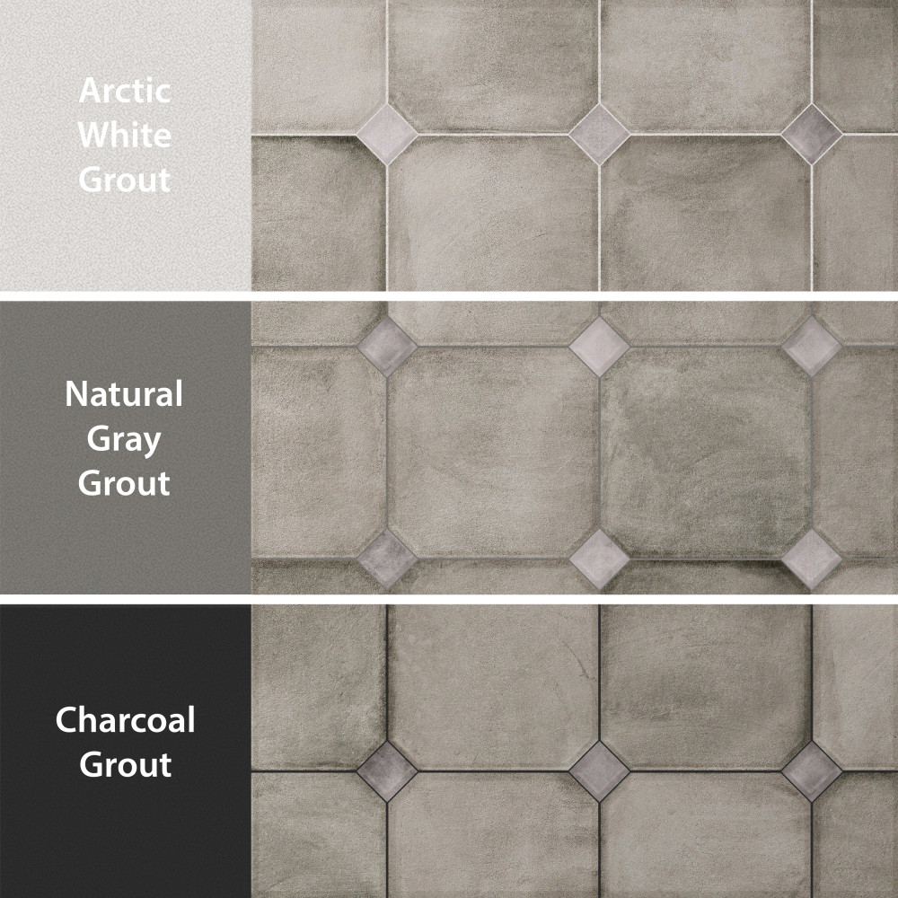 Laverton Octagon Grafito with Taco Gris 7-7/8 in. x 7-7/8 in. Porcelain Floor and Wall Tile
