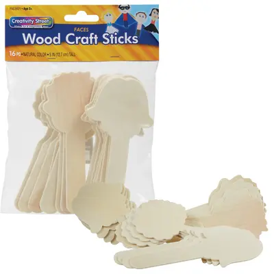 Creativity Street Natural Wood Craft Sticks, Faces, 5" Tall, 16 Pieces