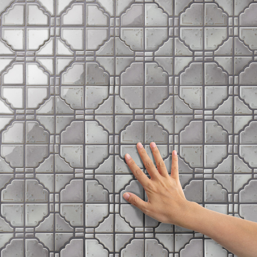 Hudson Moonbeam Grey Eye 11-7/8 in. x 11-7/8 in. Porcelain Mosaic Tile