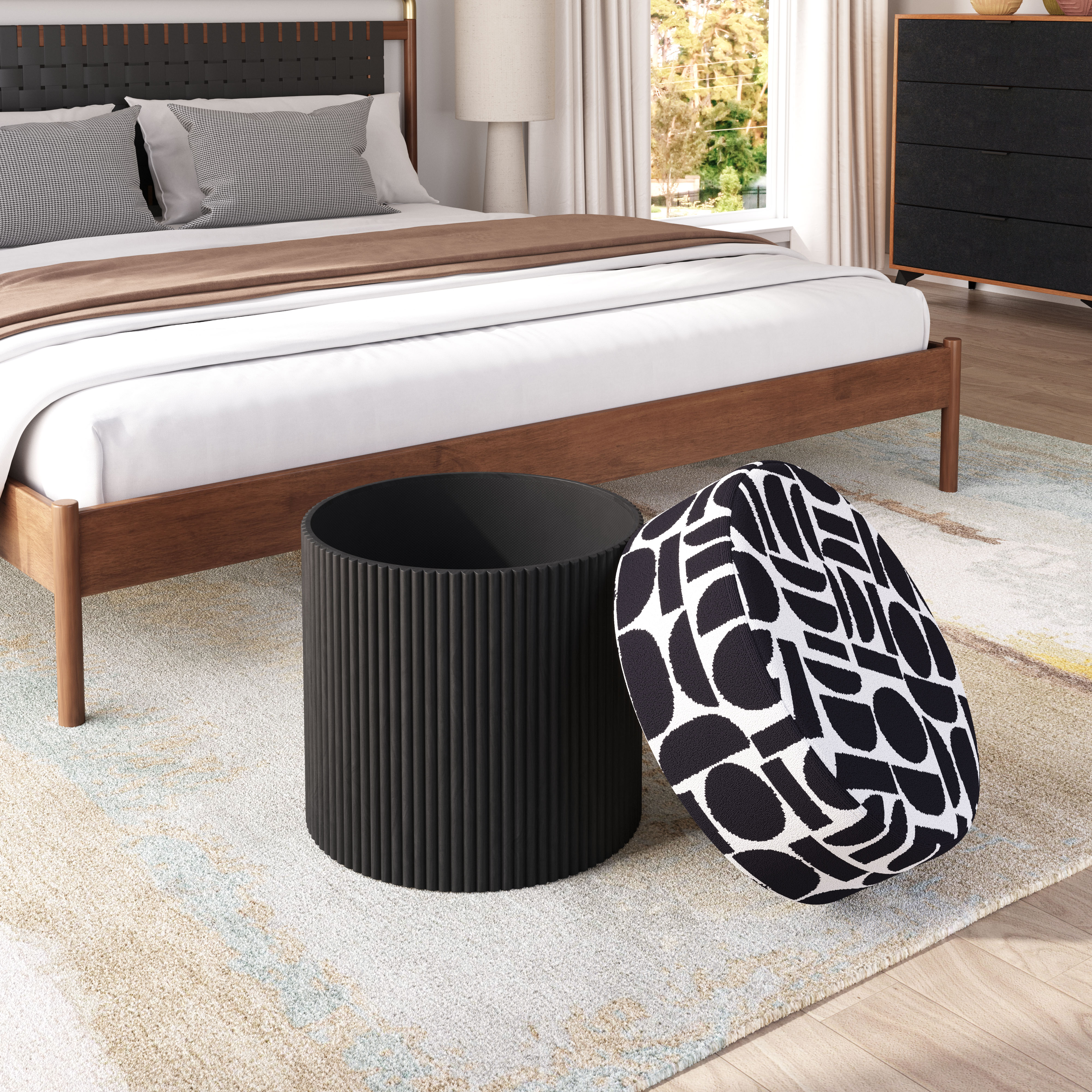 Boto Storage Ottoman Black & White product image