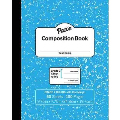 Pacon  Composition Book, Grade 2, Blue Marble, 3/4 in x 3/8 in x 3/8 in ruled 9-3/4