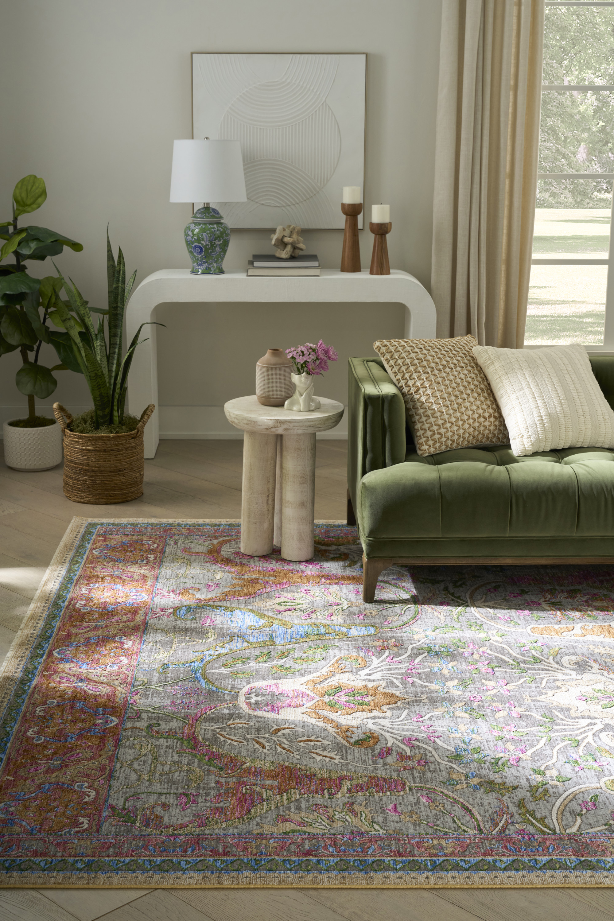 Nourison Vintage Harmony 7'10" x 9'10" Pink Multicolor Bohemian Indoor Rug