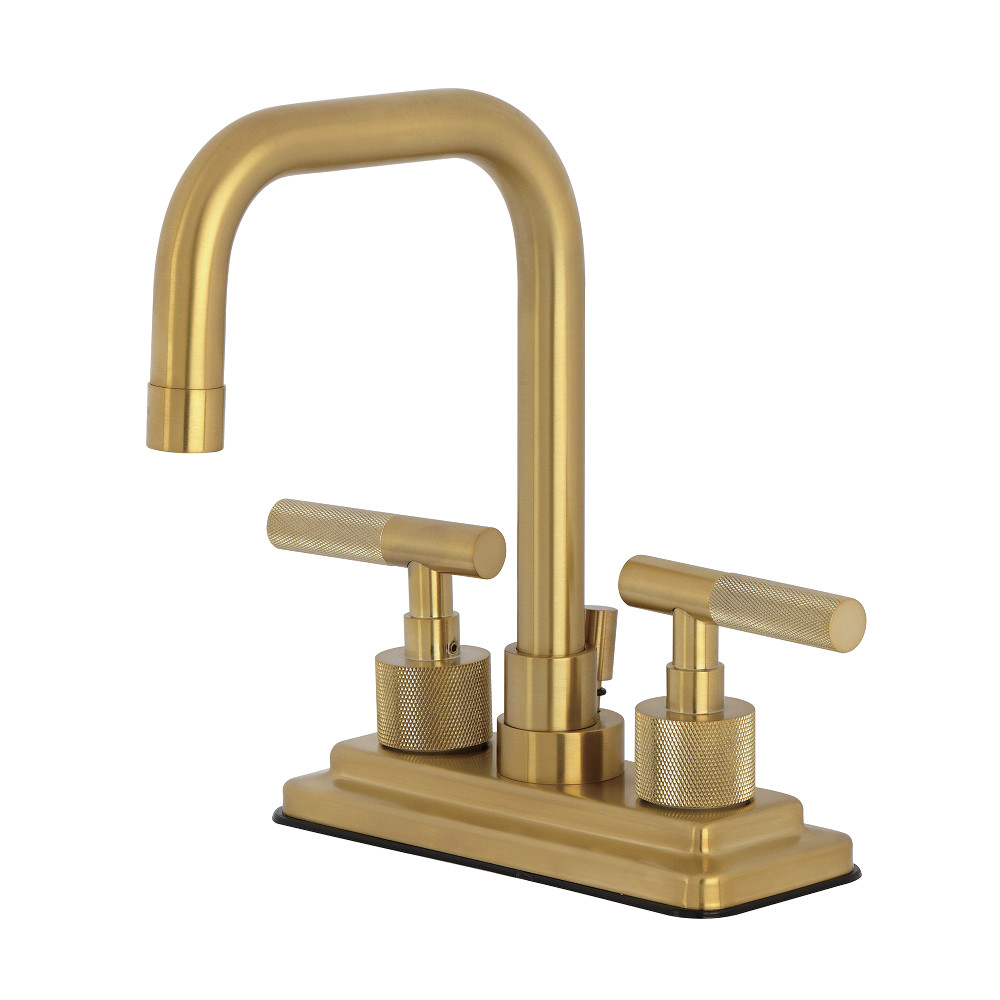 Double-Handle 4" Centerset Bathroom Faucet with Brass Pop-Up, Brushed Brass with Finish Options