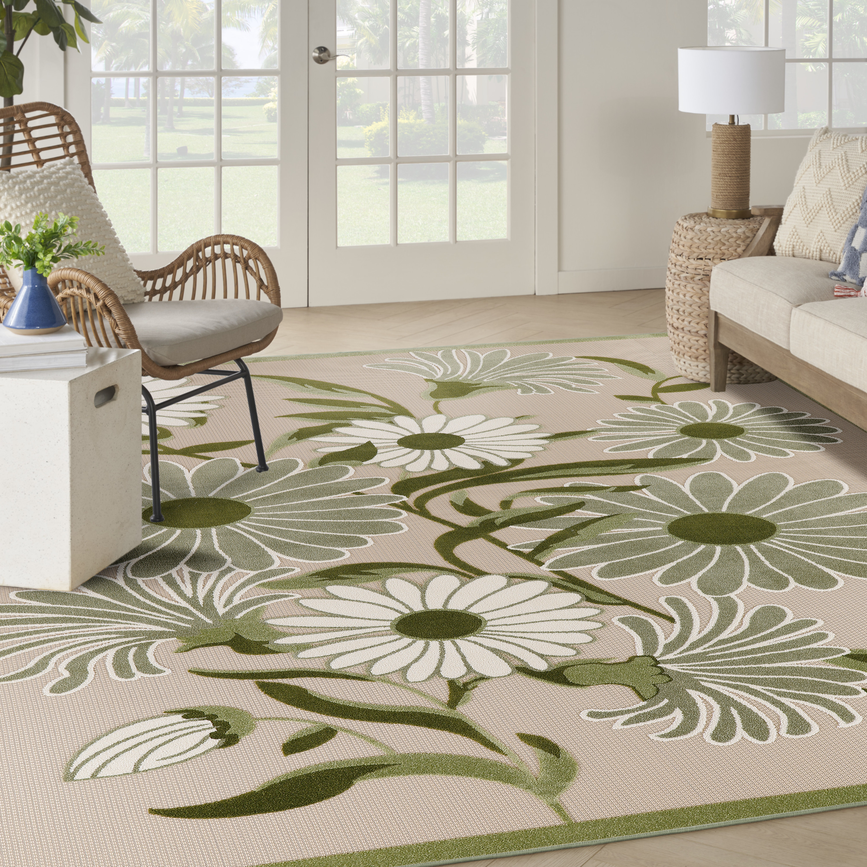 Nourison Aloha 7'10" x 10'6" Ivory Green Outdoor Rug