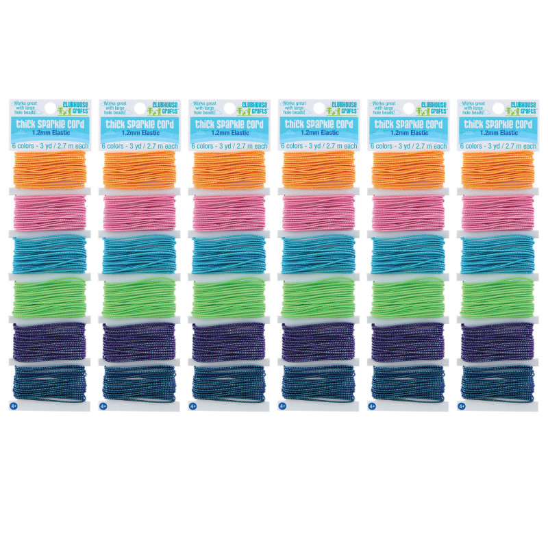 Thick Sparkle Elastic Cord, 6 Colors, 18 Yards Per Pack, 6 Packs