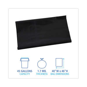 Boardwalk,  LLDPE Liner, 45 gal Capacity, 40 in Wide, 46 in High, 1.7 Mils Thick, Black