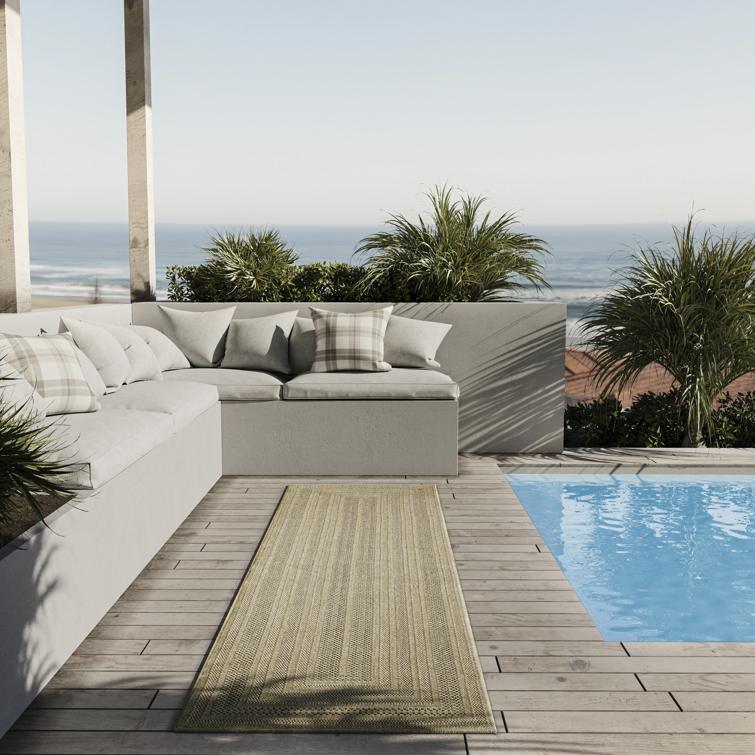 Nourison Tulum 2'2" x 8' Taupe Grey Outdoor Rug